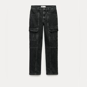 Zara Mid-Rise Cargo Jeans in Black
